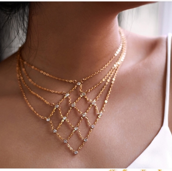 ๐คฃBeautiful Chain Bib Necklace Gold Plated - Picture 6 of 8